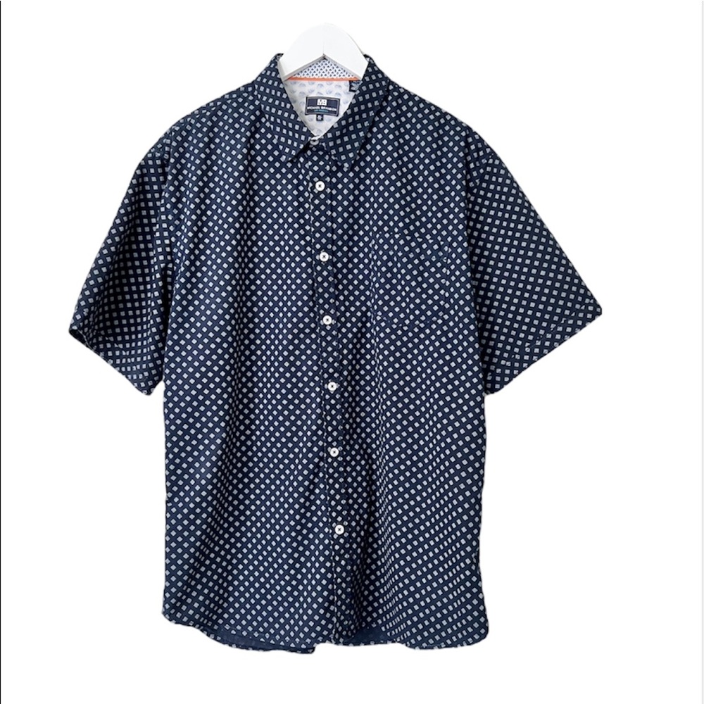 MICHAEL BRANDON Blue Button Down Short Sleeve Shirt Size XL Cotton Print Pattern